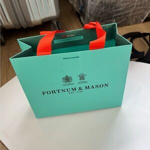 Fortnum & Mason Teal Gift Bag with Red Handles